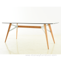 Modern round wood and glass top dining table